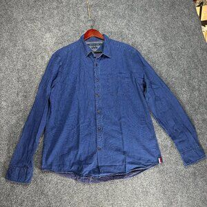 Tommy HIlfiger Shirt Mens Large Blue Dot Button Down Custom Fit Pocket Hem Logo